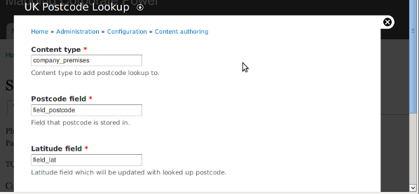 uk postcode drupal module admin form screenshot